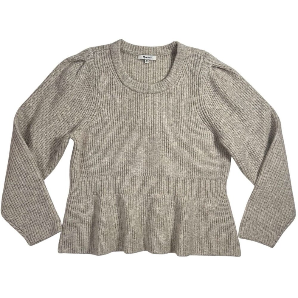 Madewell Women XL Peplum Pullover Sweater Beige Ribbed Knit Wool Acrylic - Picture 13 of 13